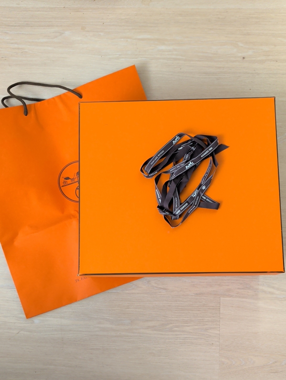 Hermes Large Storage Box 15"x13"x6" Perfect for Bags + Shopping Bag + Ribbon